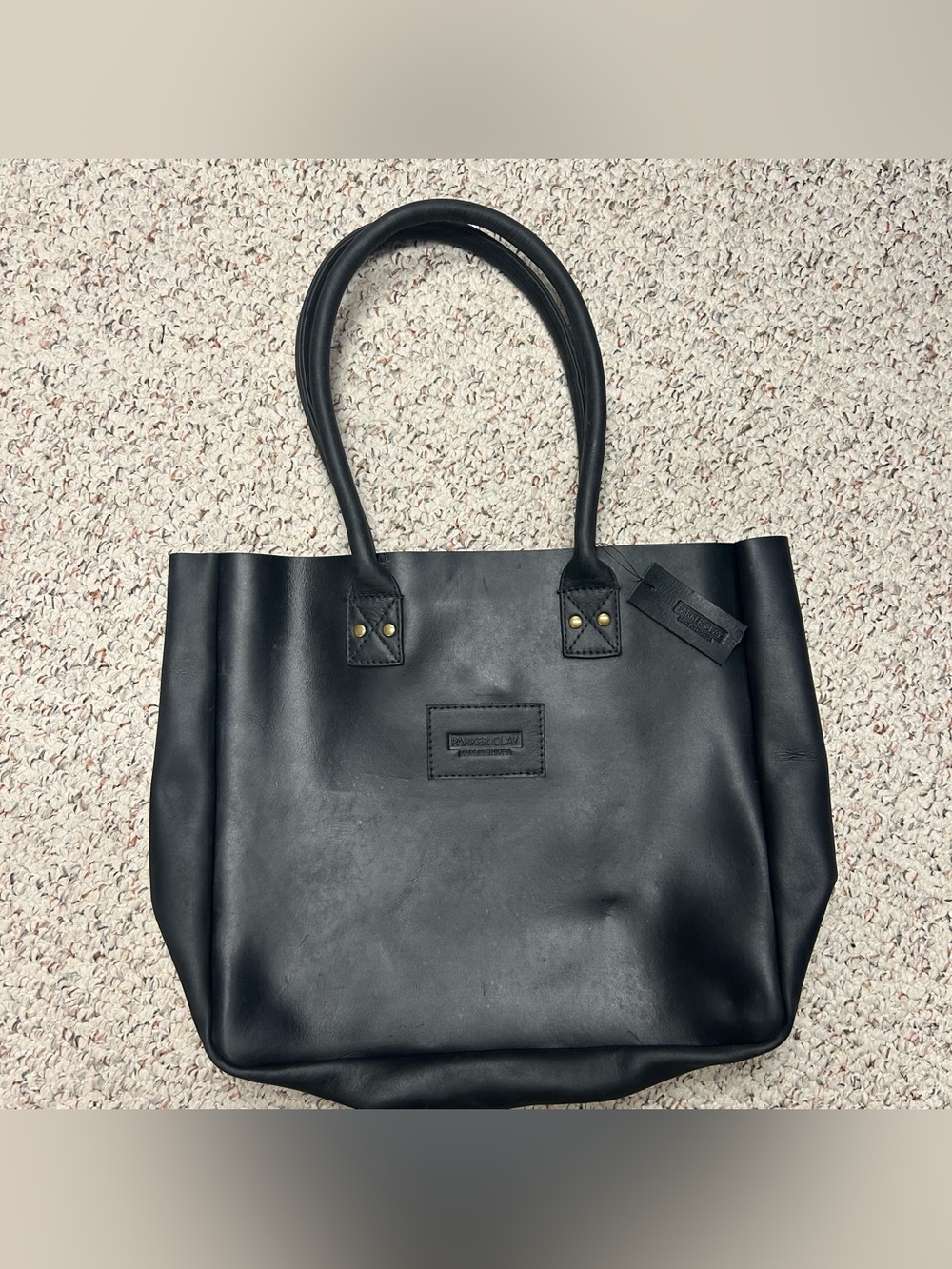 Parker Clay Merkato Signature Leather Black Handbag Bag Tote 18x15 READ
